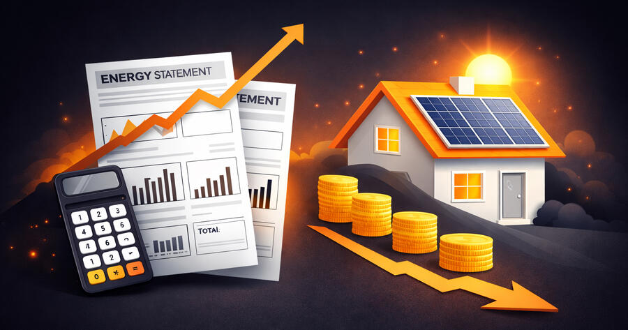 Energy statement, calculator and solar home illustration